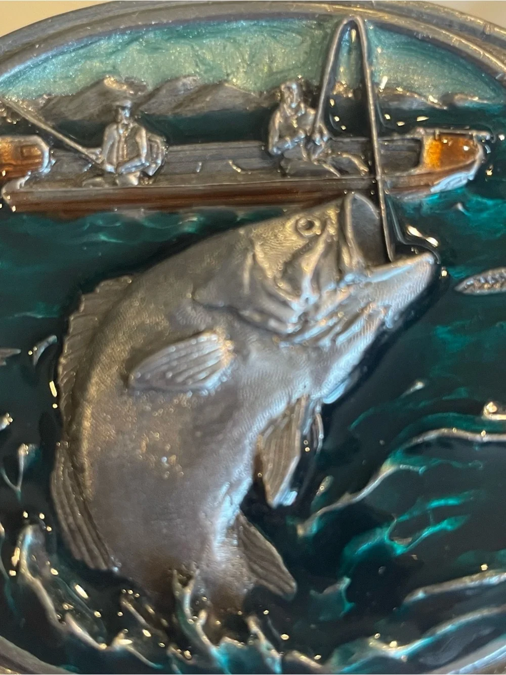 Vtg Siskiyou Bass Fishing Belt Buckle by William Oregon Pewter w/3D Enamel 1984